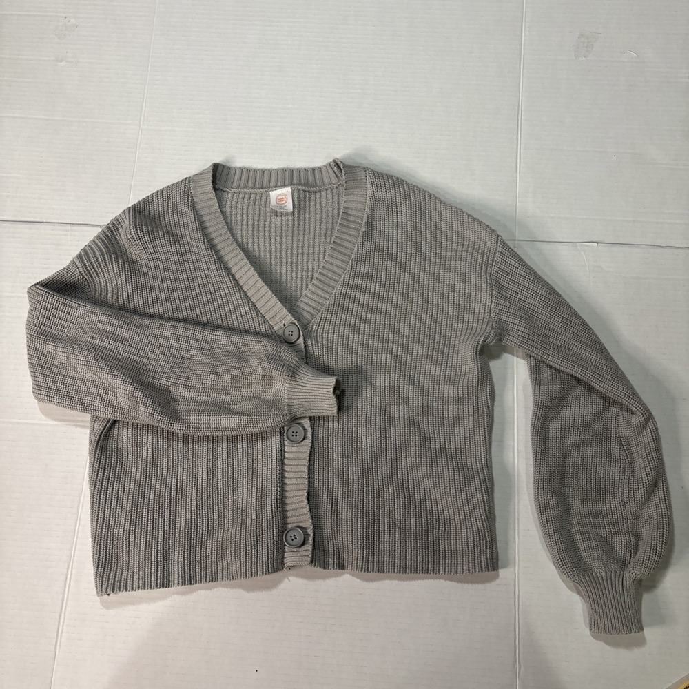 Wonder Nation Girls Cardigan Sweater Size L 10/12 Plus Gray Button Front Knit